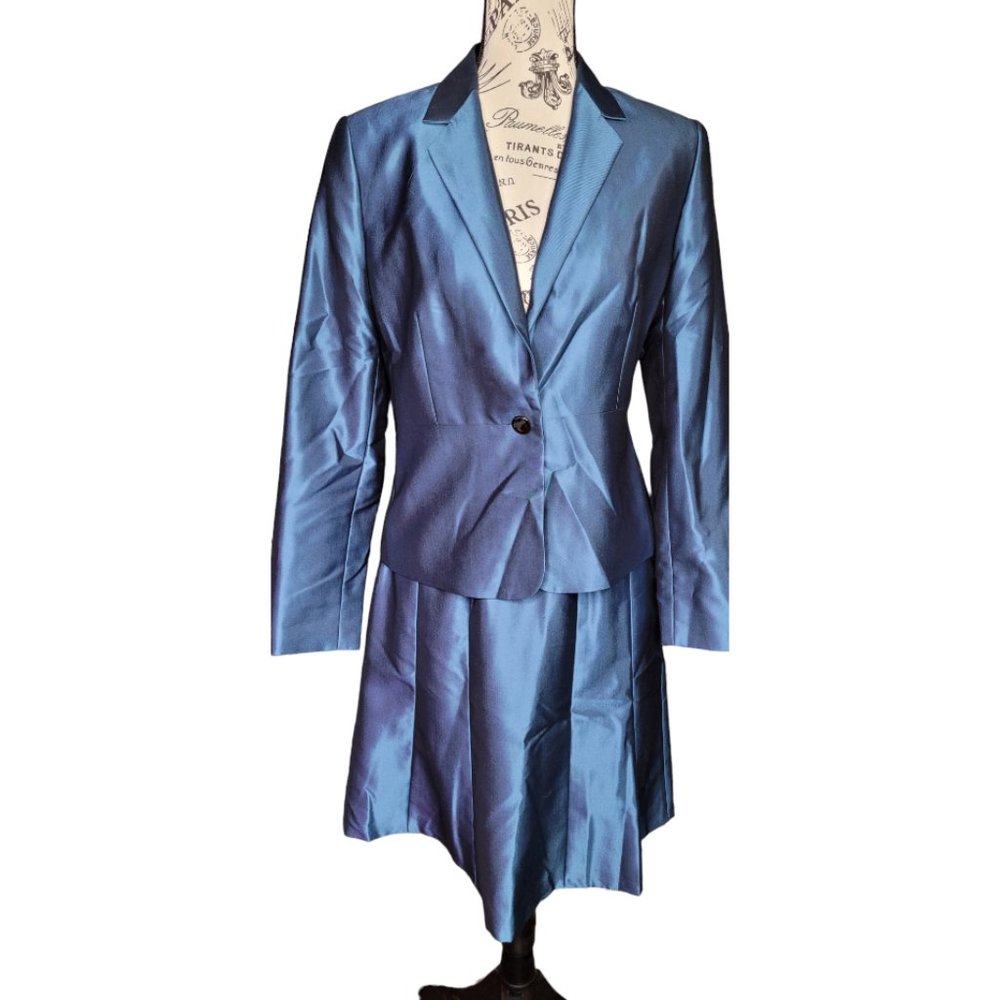 Calvin Klein silky skirt suit teal 6P  8P